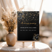 ゲストブック記念葬儀ブラック金ゴールドフローラ ノートブック