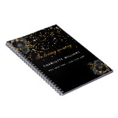 ゲストブック記念葬儀ブラック金ゴールドフローラ ノートブック (右側)