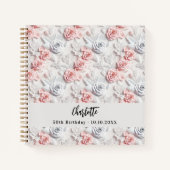 ゲストブック誕生日の花ピンクの白の名前 ノートブック (正面)