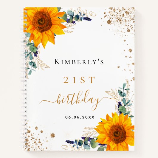 ゲストブック誕生日ひまわりユーカリ ノートブック (正面)