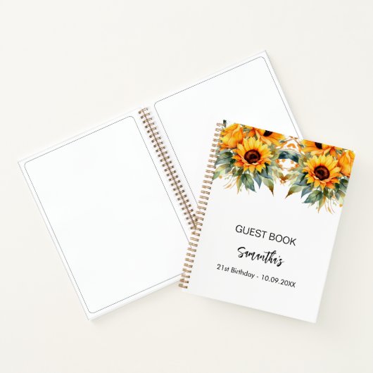ゲストブック誕生日ひまわり花の水色 ノートブック (内部)
