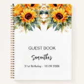 ゲストブック誕生日ひまわり花の水色 ノートブック (正面)