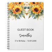 ゲストブック誕生日ひまわり花ウォーターカラー秋 ノートブック (正面)