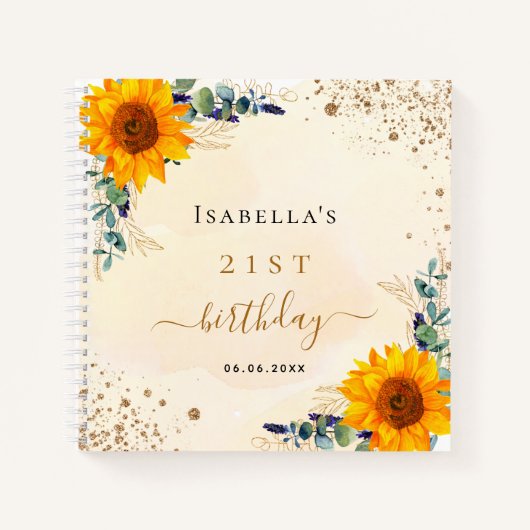 ゲストブック誕生日サンフラワーズユーカリプトゥスゴールデン ノートブック (正面)