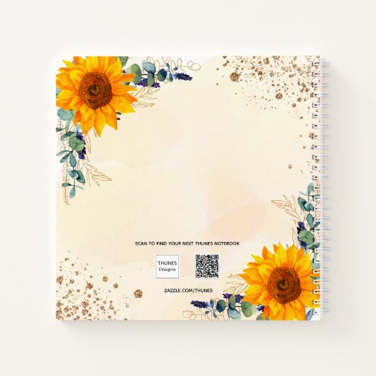 ゲストブック誕生日サンフラワーズユーカリプトゥスゴールデン ノートブック (裏面)