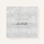 ゲストブック誕生日シルバーグリッターメタルモノグラム ノートブック (正面)