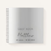 ゲストブック誕生日シルバーネームシンプル ノートブック (正面)