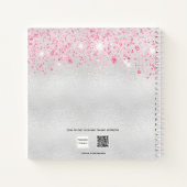 ゲストブック誕生日シルバーピンクグリッターモノグラム ノートブック (裏面)