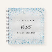 ゲストブック誕生日シルバーブルーのキラキラ ノートブック (正面)