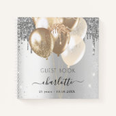 ゲストブック誕生日シルバー金ゴールドグリッターバルーン ノートブック (正面)