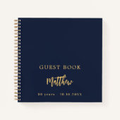 ゲストブック誕生日ダークブルースクリプト ノートブック (正面)