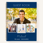 ゲストブック誕生日ネイビーブルーフォトコラージュ ノートブック (正面)