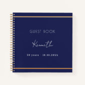 ゲストブック誕生日ネイビーブルー金ゴールドミニマリスト ノートブック (正面)