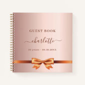 ゲストブック誕生日バラ金ゴールドエレガントボウ ノートブック (正面)