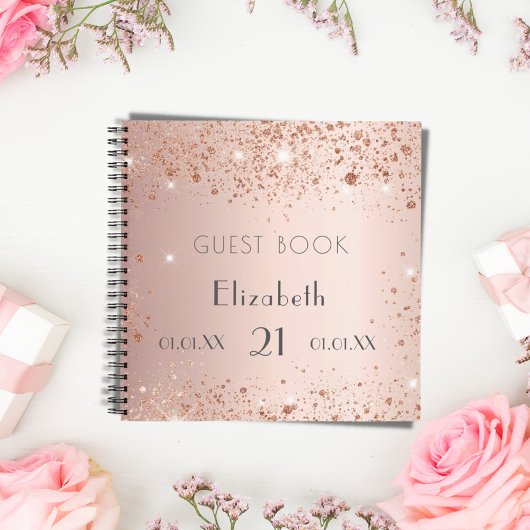 ゲストブック誕生日バラ金ゴールドグリッターモノグラム ノートブック