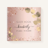 ゲストブック誕生日バラ金ゴールドグリッターユーカリ ノートブック (正面)