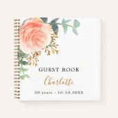 ゲストブック誕生日バラ金ゴールドフローラ緑 ノートブック (正面)