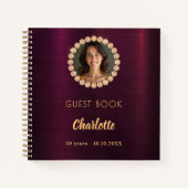 ゲストブック誕生日バーガンディ写真ダイヤモンド ノートブック (正面)