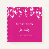 ゲストブック誕生日ピンクの白い星ガール ノートブック (正面)