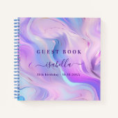 ゲストブック誕生日ピンクパープルブルーホログラフィック ノートブック (正面)