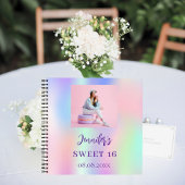 ゲストブック誕生日ピンク紫の写真ホログラフィック ノートブック