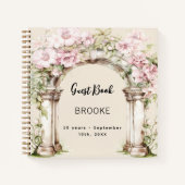 ゲストブック誕生日ピンク花模様アーチ ノートブック (正面)