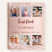 ゲストブック誕生日フォトコラージュバラ金ゴールド ノートブック (正面)