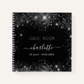ゲストブック誕生日ブラックシルバーグリッター名 ノートブック (正面)