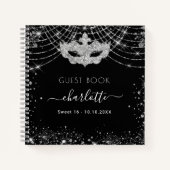 ゲストブック誕生日ブラックシルバーマスカレードパーティー ノートブック (正面)