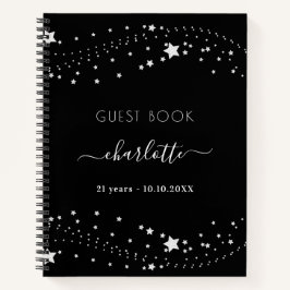ゲストブック誕生日ブラックシルバー星名 ノートブック
