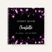 ゲストブック誕生日ブラックピンクスター名 ノートブック (正面)