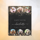 ゲストブック誕生日ブラック金ゴールドグリッター名写真 ノートブック