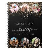 ゲストブック誕生日ブラック金ゴールドグリッター名写真 ノートブック (正面)