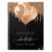 ゲストブック誕生日ブラック金ゴールドグリッター名 ノートブック (正面)