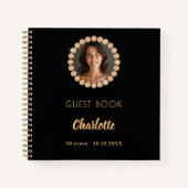 ゲストブック誕生日ブラック金ゴールドフォトダイヤモンド ノートブック (正面)