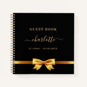 ゲストブック誕生日ブラック金ゴールドボウエレガント ノートブック (正面)