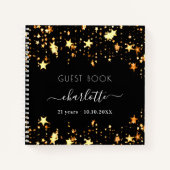 ゲストブック誕生日ブラック金ゴールド星名 ノートブック (正面)