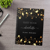ゲストブック誕生日ブラック金ゴールド星名 ノートブック