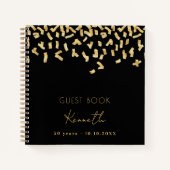 ゲストブック誕生日ブラック金ゴールド紙吹雪 ノートブック (正面)