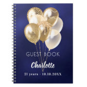 ゲストブック誕生日ブルー金ゴールドバルーン ノートブック (正面)