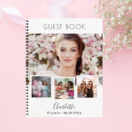 ゲストブック誕生日ホワイトフォトコラージュ ノートブック