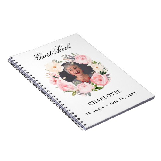 ゲストブック誕生日ホワイトフォト花模様予算 ノートブック (右側)