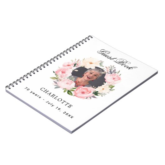 ゲストブック誕生日ホワイトフォト花模様予算 ノートブック (左側)