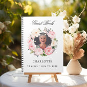 ゲストブック誕生日ホワイトフォト花模様予算 ノートブック