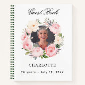 ゲストブック誕生日ホワイトフォト花模様 ノートブック (正面)