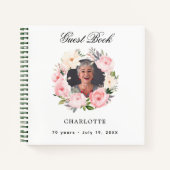 ゲストブック誕生日ホワイトフォト花模様 ノートブック (正面)