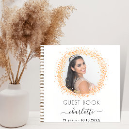 ゲストブック誕生日ホワイト金ゴールドグリッター写真 ノートブック