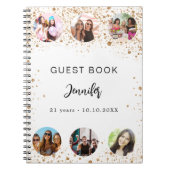 ゲストブック誕生日ホワイト金ゴールドグリッター名photo ノートブック (正面)