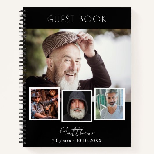 ゲストブック誕生日白黒写真コラージュ ノートブック (正面)