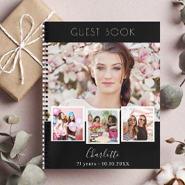 ゲストブック誕生日白黒写真コラージュ ノートブック
